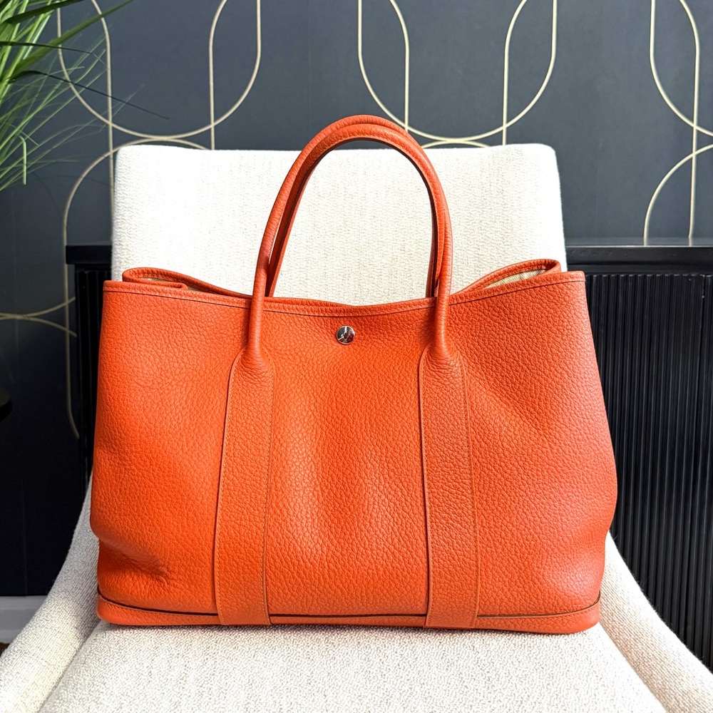 Authentic Hermès Garden Party PM tote bag orange leather - Picture 3 of 16